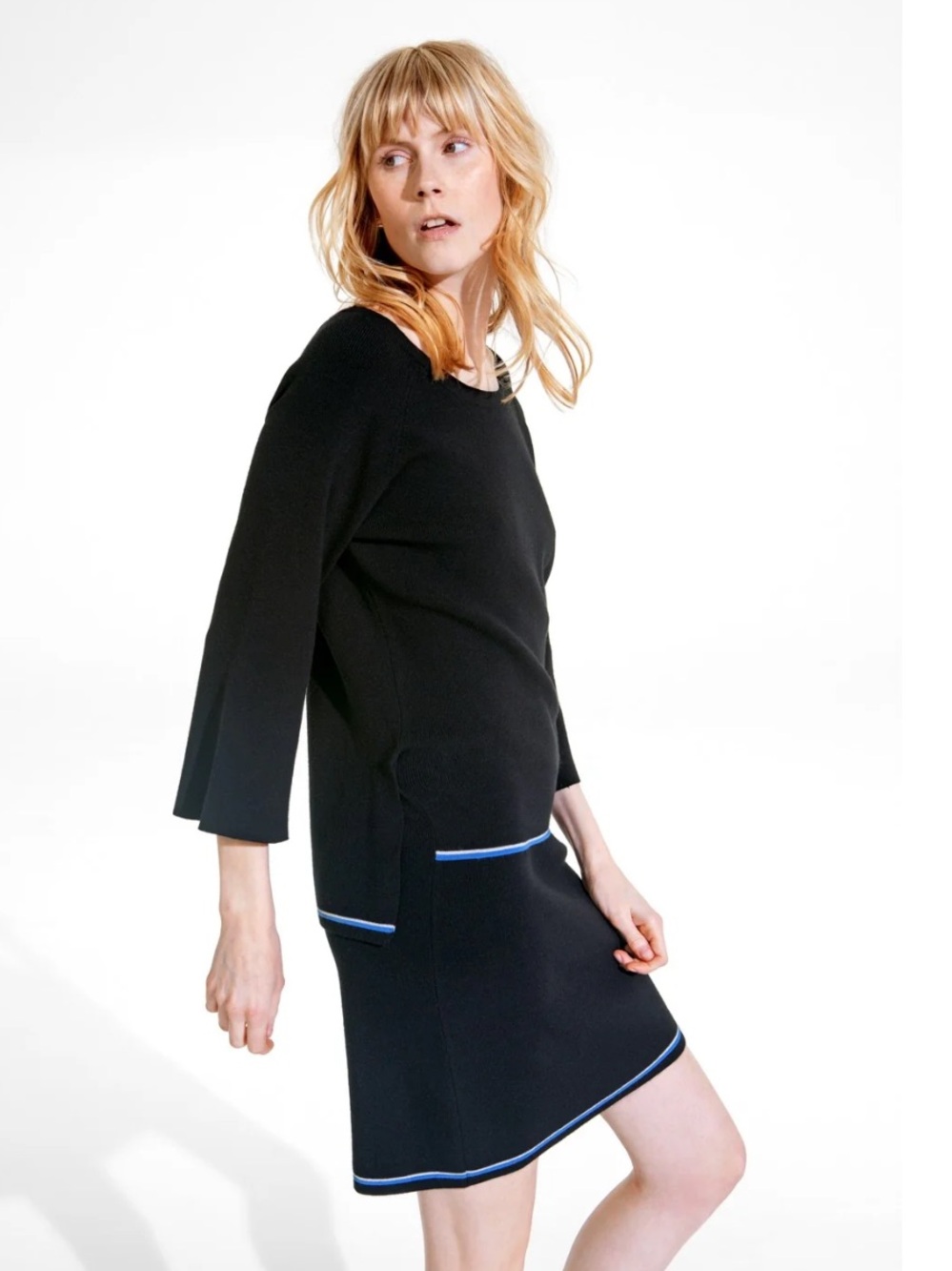 New COP COPINE Chypre Women's Dress 3/4 Sleeves Round Neck Knitted Stretch